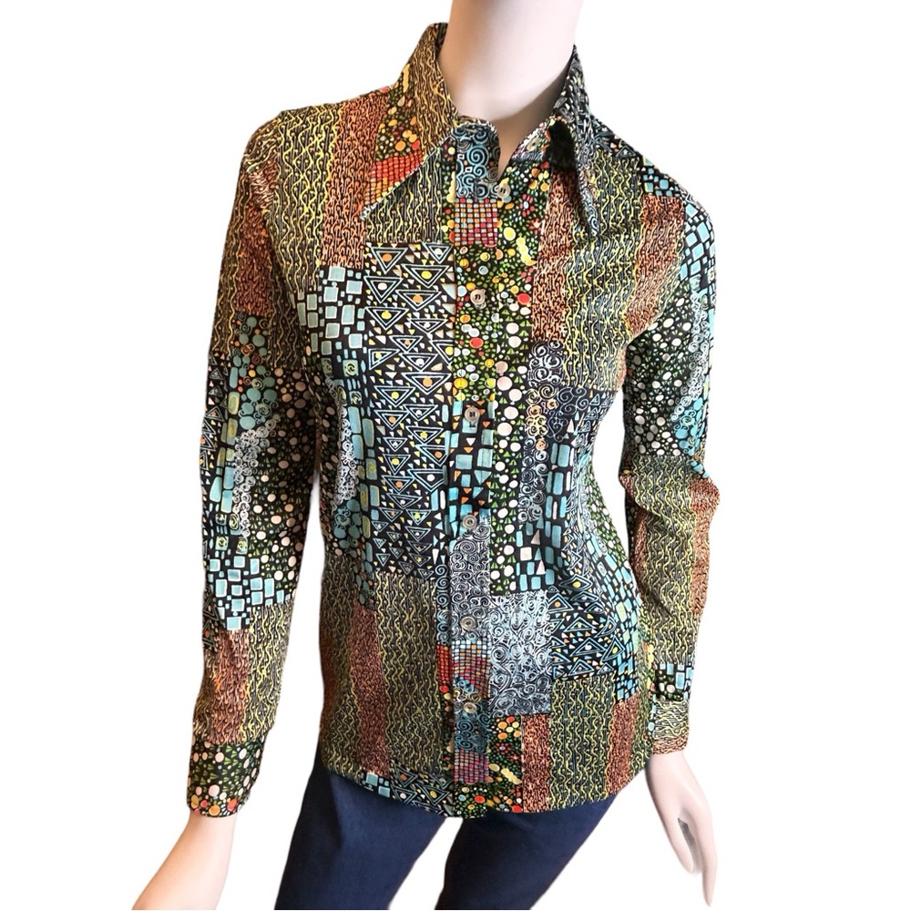 Vintage 70s SKYR Blouse Medium Dagger Collar